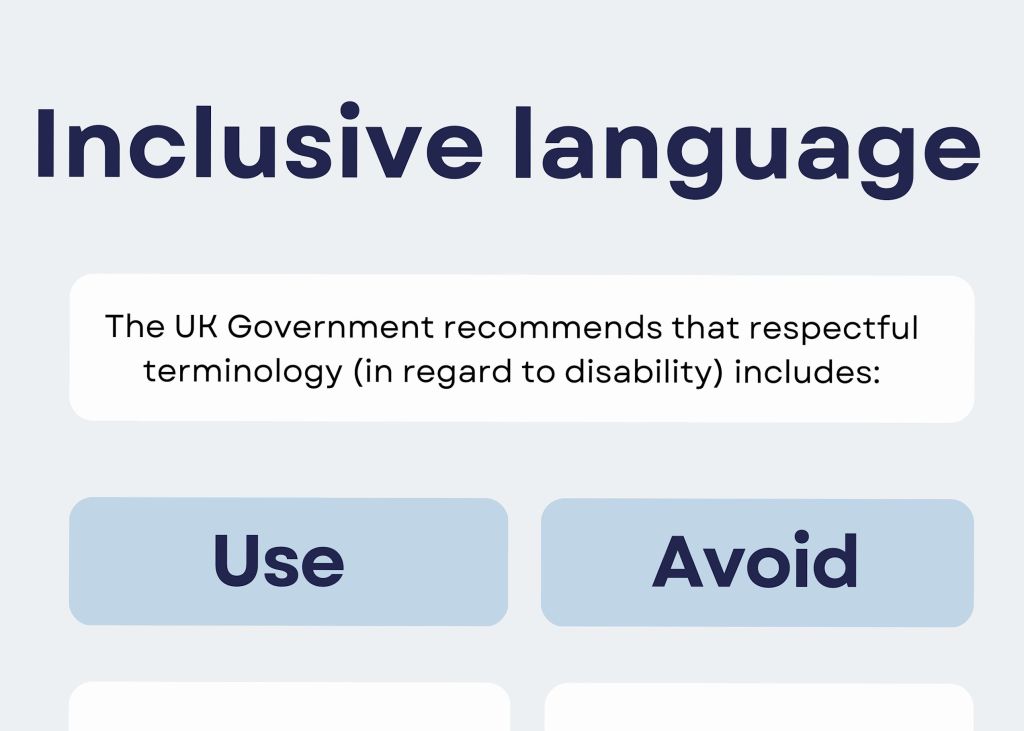 Infographic on inclusive language for disability, as recommended by the UK government